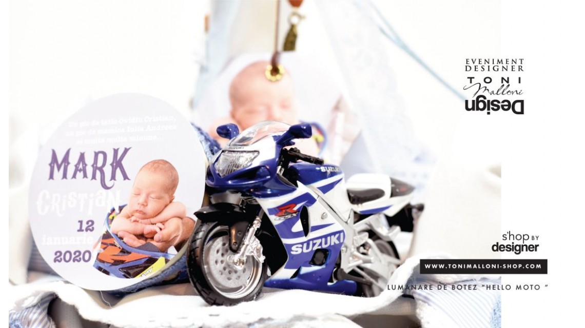 Lumanare botez cu motociclete pentru baieti personalizata, Hello Moto 14